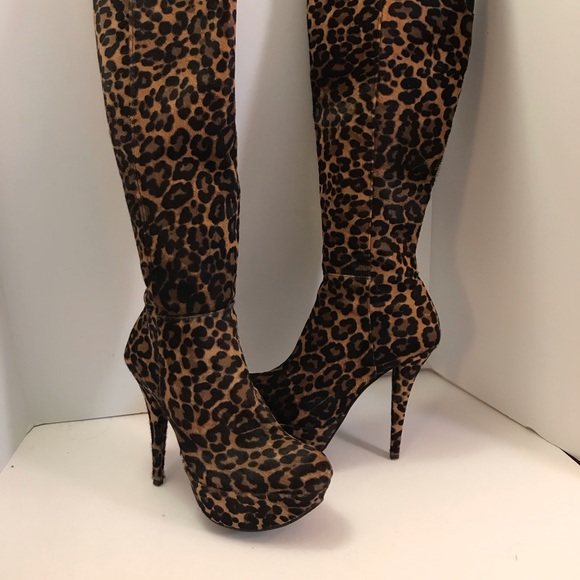 Stuart Weitzman 5” Stiletto Platform Boots Leopard - Picture 4 of 16